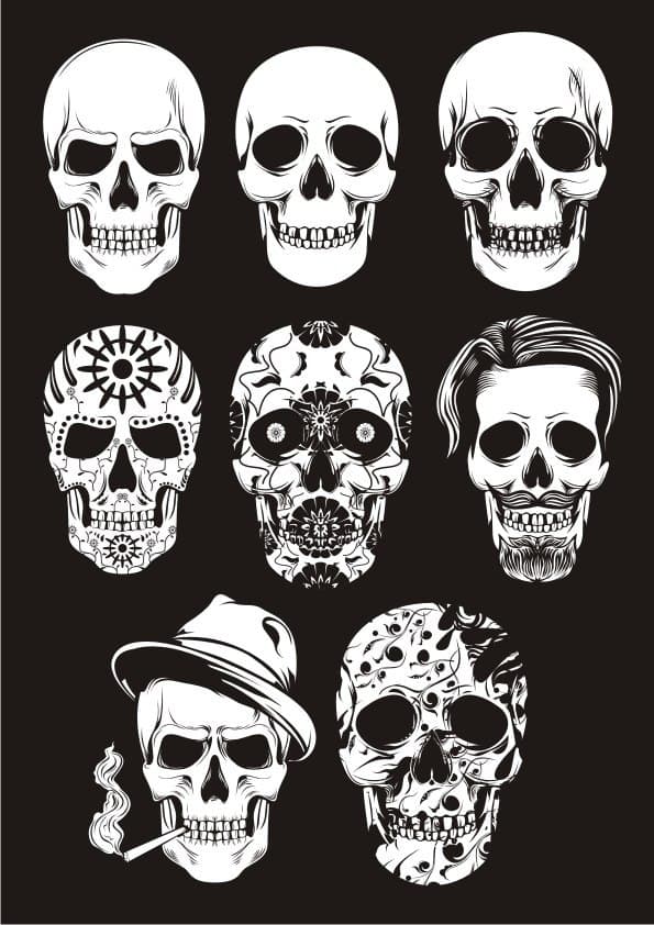 8 Detailed Skull Vector Designs for Laser Cutting - Free DXF/SVG