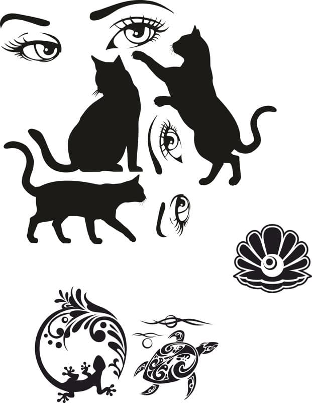 Abstract Cats and Nature Silhouette Vector Set (CDR)