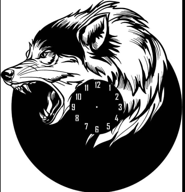 Aggressive Wolf Head Wall Clock Laser Cut Vector File