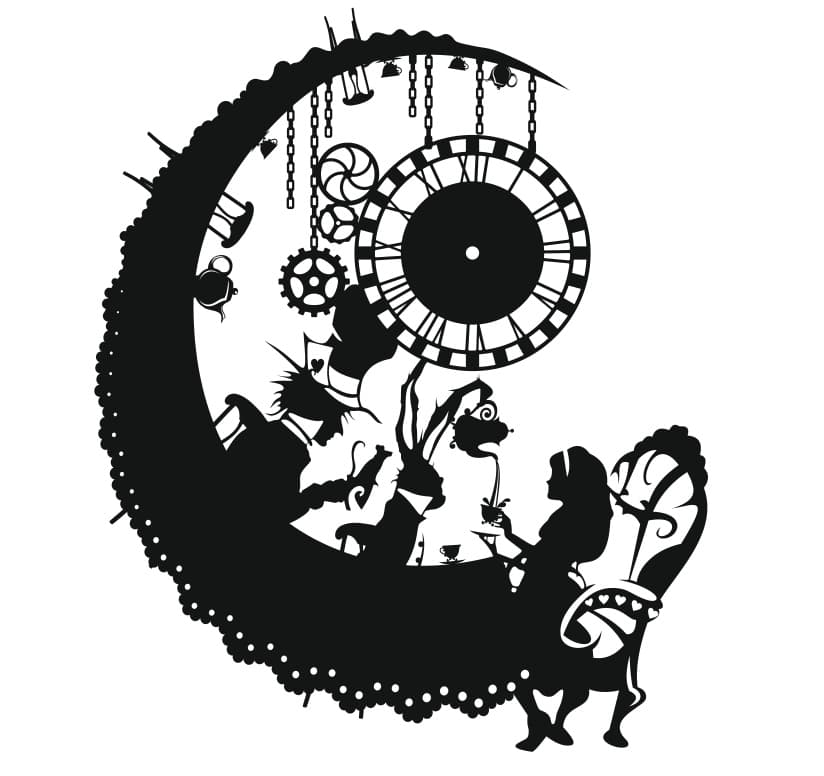 Alice in Wonderland Tea Party Wall Clock Laser Cut File Vector