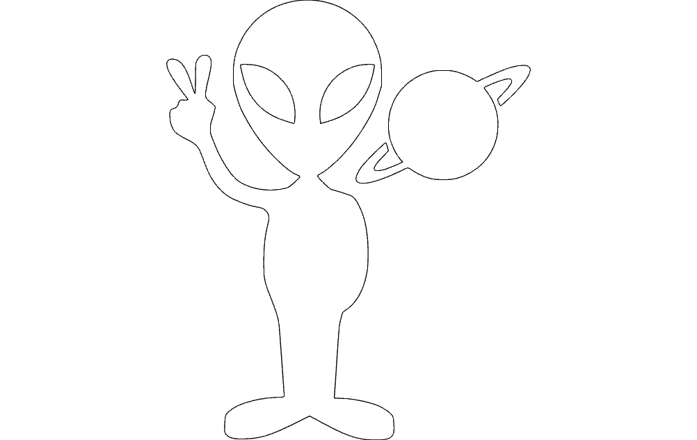 Alien Giving Peace Sign with Planet DXF Vector File