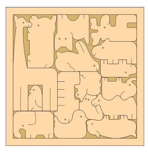 Animal Tangram Jigsaw Puzzle Laser Cut File Vector