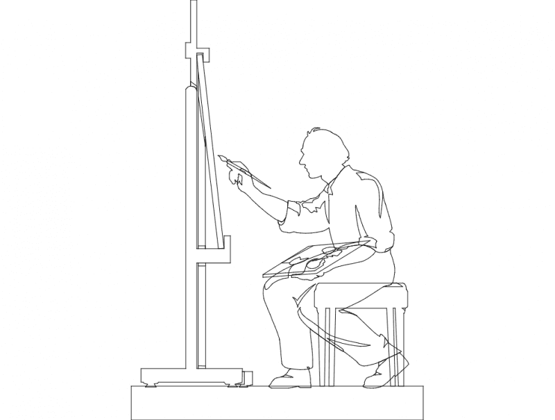 Artist Painting at Easel Vector Design DXF File