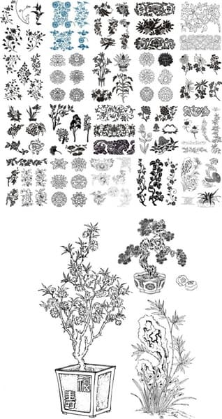 Asian Floral and Bonsai Vector Collection for Laser Cutting (CDR)