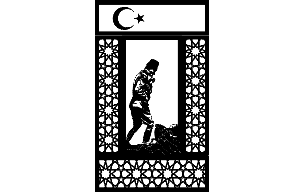 Atatürk Silhouette Ornamental Panel DXF Vector for Laser Cut