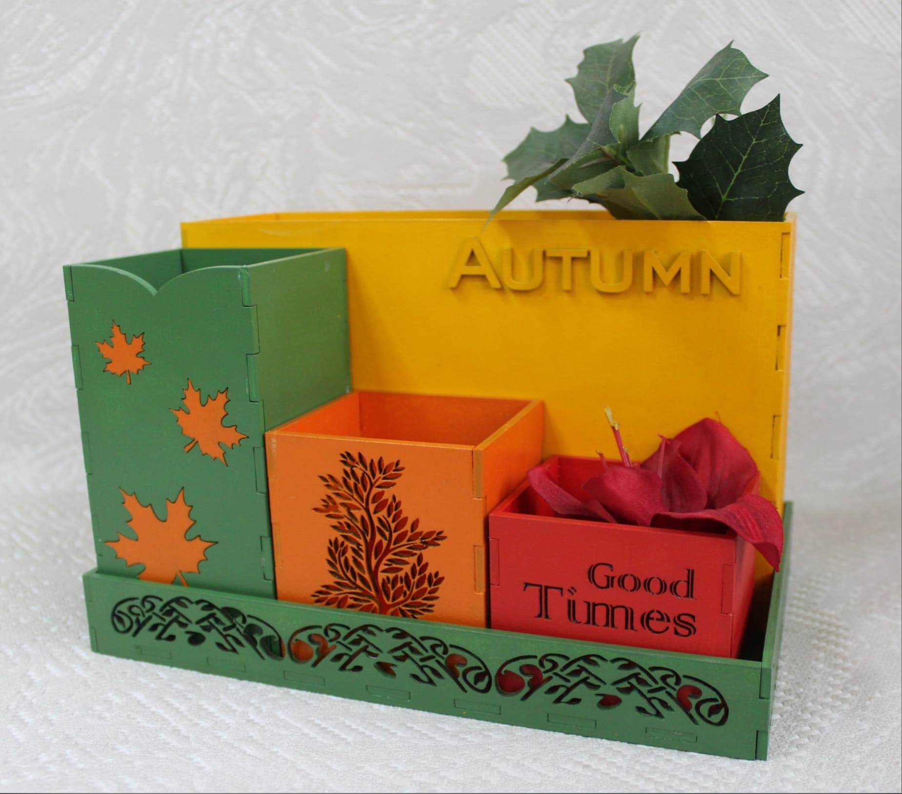 Autumn Themed Desk Organizer Laser Cut Vector File