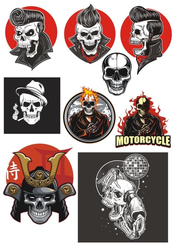 Badass Skulls Vector Pack for Laser Engraving and Stickers CDR