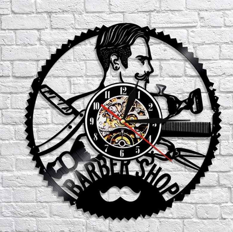 Barber Shop Vinyl Record Style Wall Clock Laser Cut Vector DXF