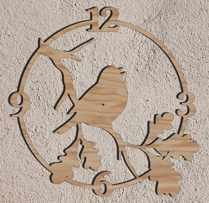 Bird on Branch Wall Clock Laser Cut Vector File