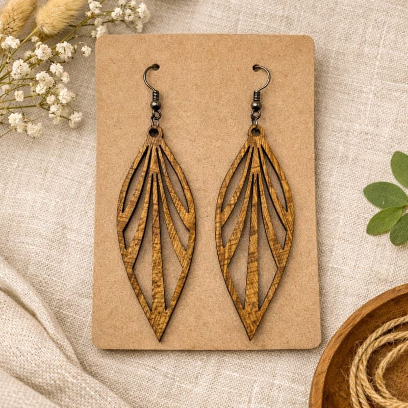 Boho Leaf Dangle Earrings Laser Cut Vector Design (SVG, DXF)