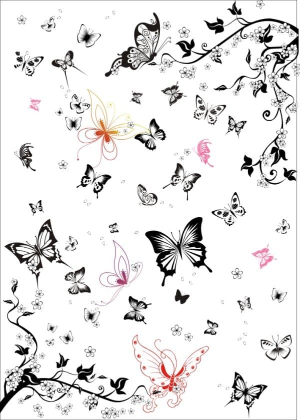 Butterfly and Floral Swirl Vector Set - Free Download