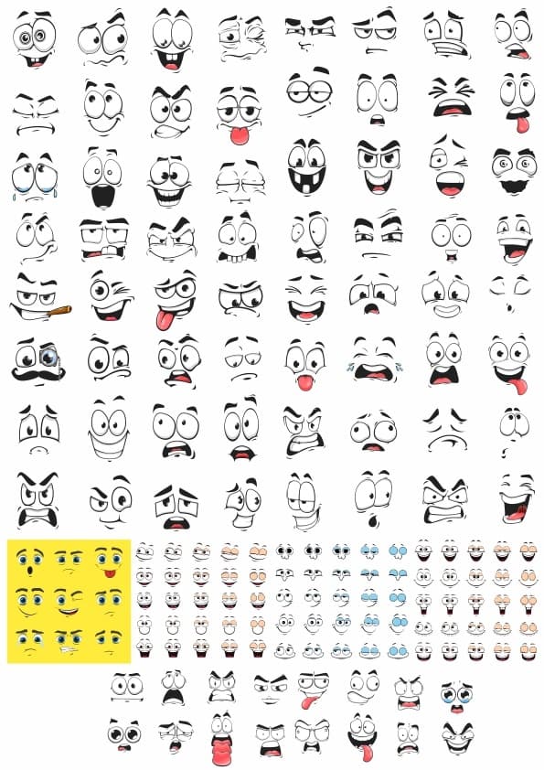 Cartoon Faces Expression Set Vector Files for Laser Cutting