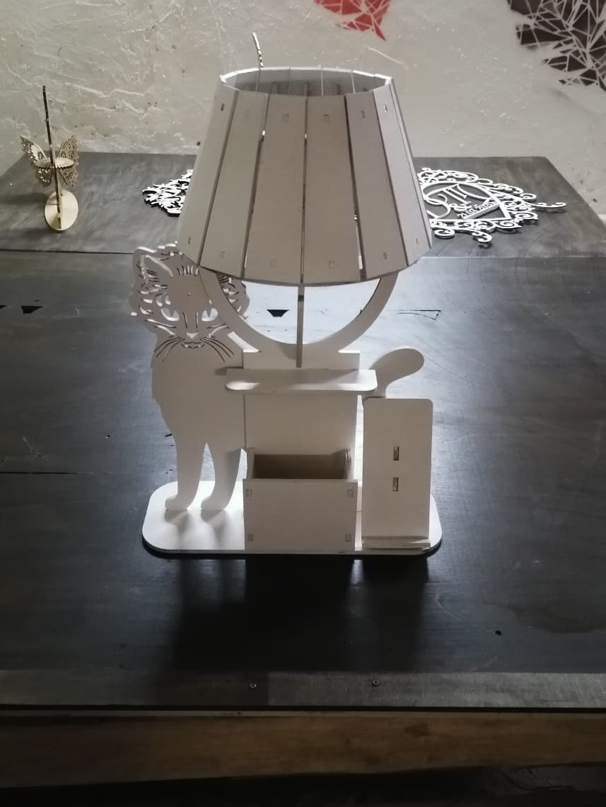 Cat Desk Lamp with Organizer - Laser Cut Vector DXF File