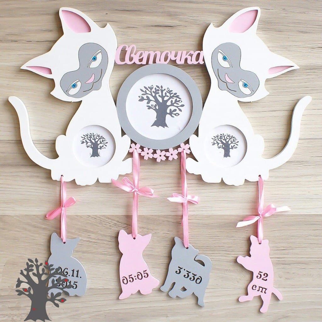 Cat Themed Baby Birth Stats Photo Frame Vector Design