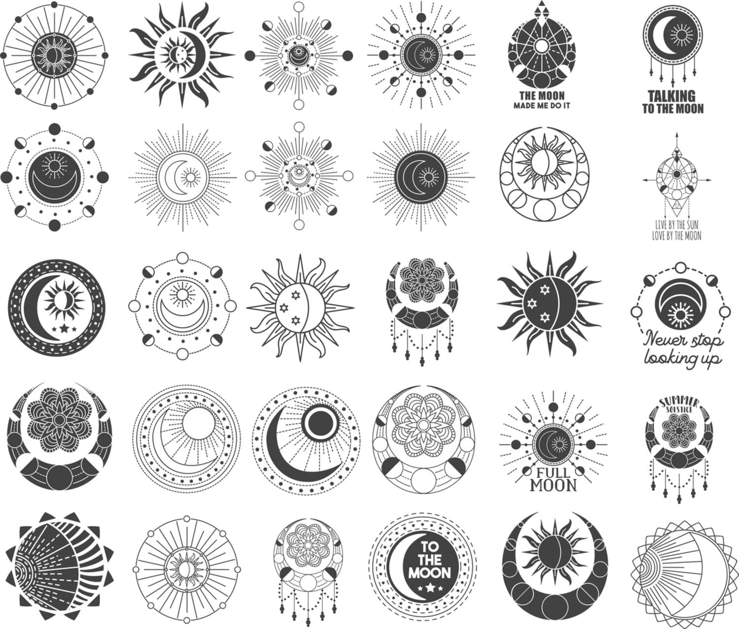 Celestial Sun and Moon Vector Pack for Laser Cutting