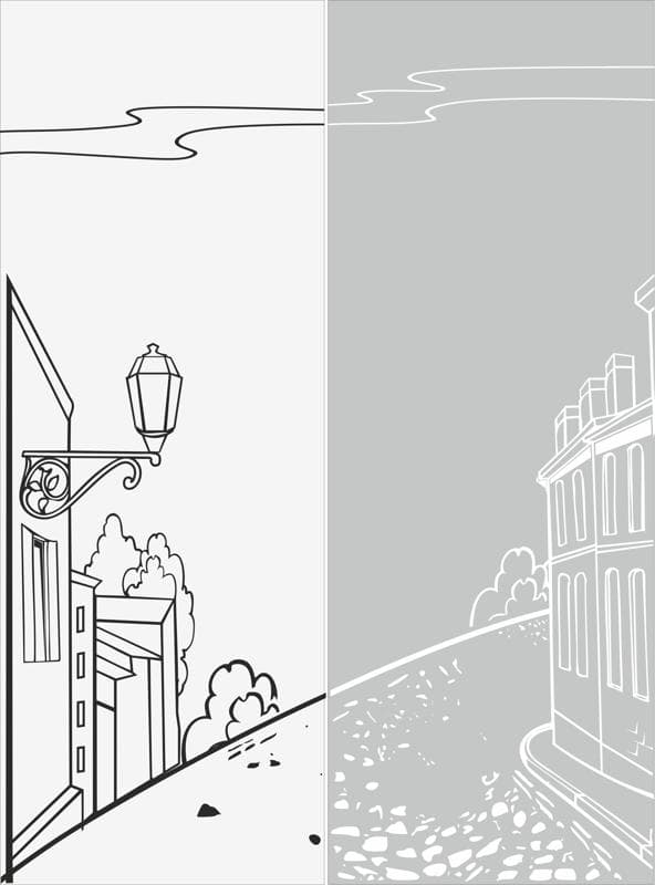 Charming European Street Scene Glass Etching Pattern Vector
