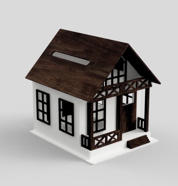 Charming House Piggy Bank 3D Puzzle Laser Cut Vector File