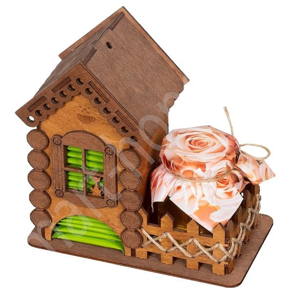 Charming Log Cabin Tea House and Honey Jar Holder Laser Cut Vector