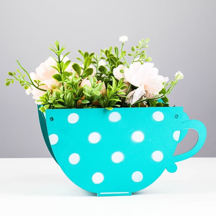 Charming Polka Dot Tea Cup Planter Laser Cut Vector File