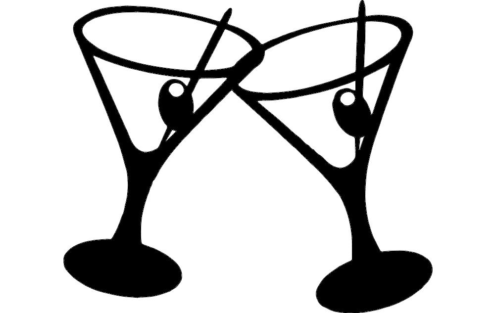 Cheers Martini Glasses Vector Design for Laser Cutting DXF