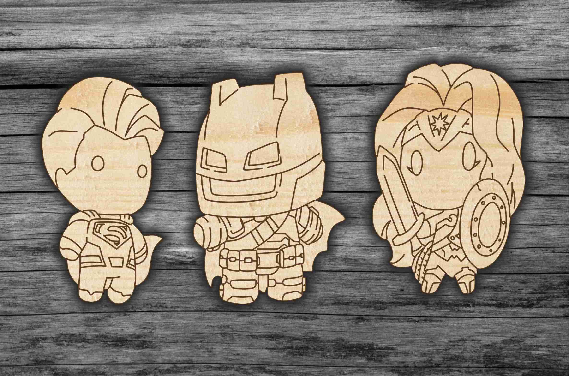 Chibi Superhero Trio Vector for Laser Cutting - SVG File