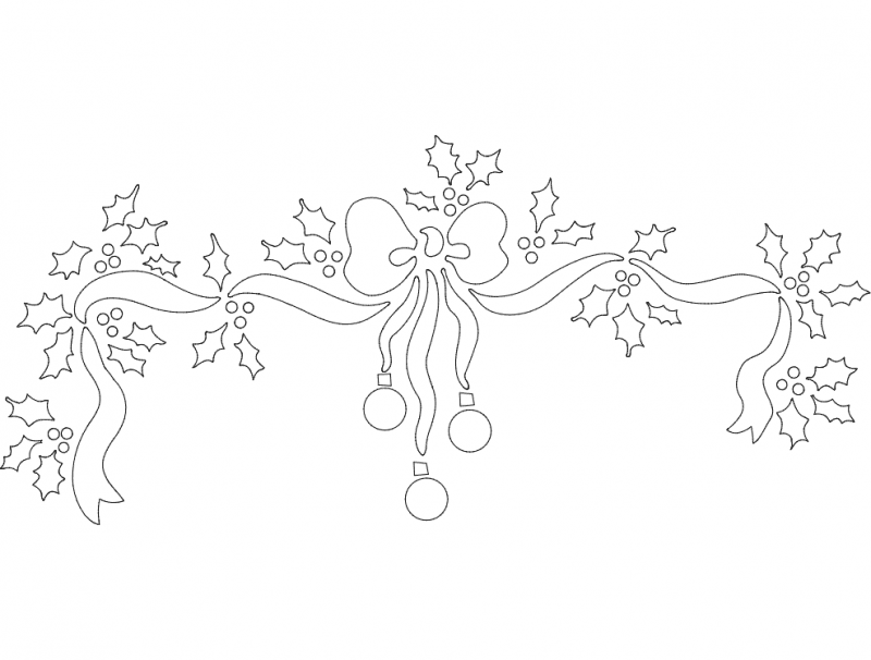 Christmas Holly and Ribbon Swag Vector DXF File