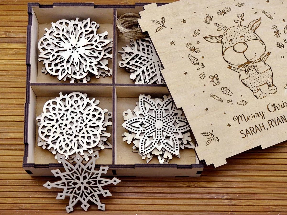 Christmas Snowflake Ornament Set with Custom Gift Box Vector
