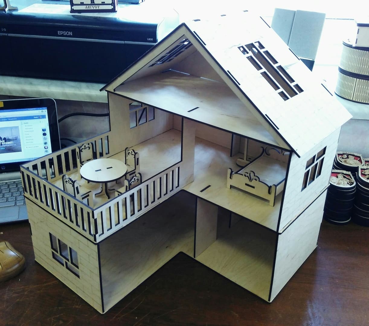 Classic Wooden Dollhouse Vector Plan for Laser Cutting DXF