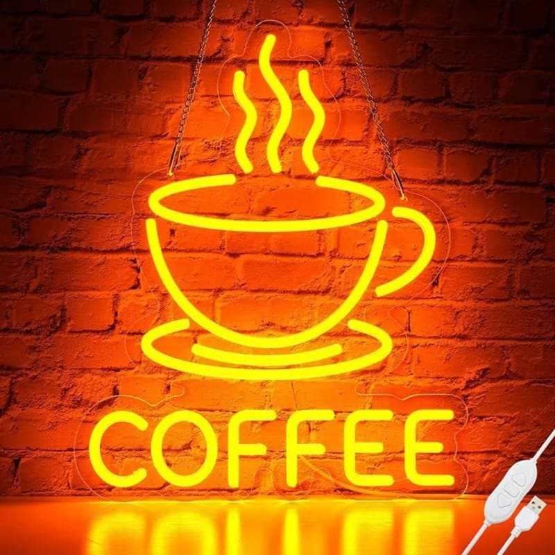 Coffee Cup Neon Style Sign Vector File for Laser Cutting