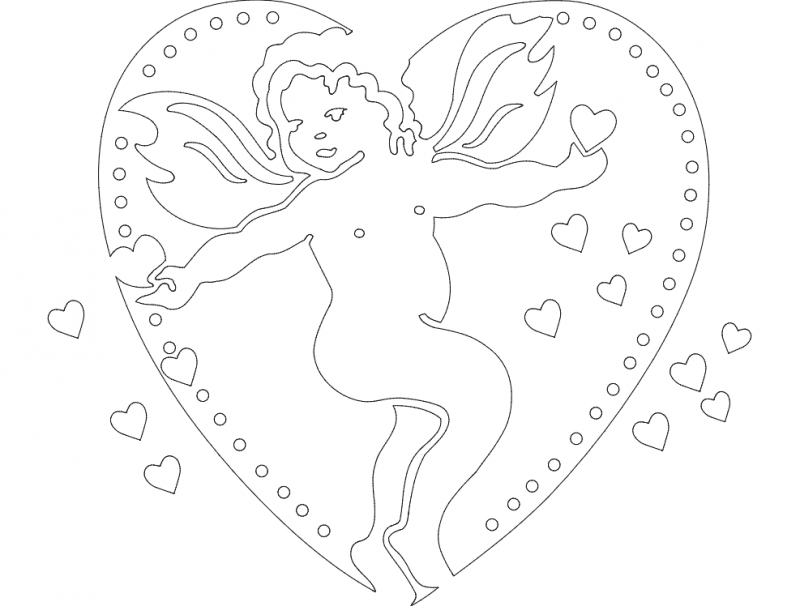 Cupid in Heart Ornament DXF Vector File for Laser Cutting