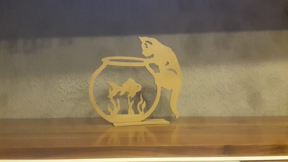 Curious Cat and Fishbowl Laser Cut Vector Design DXF