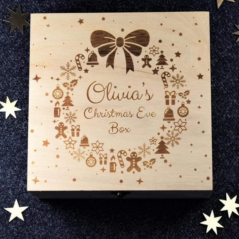 Customizable Christmas Eve Box Laser Engraving Design Vector