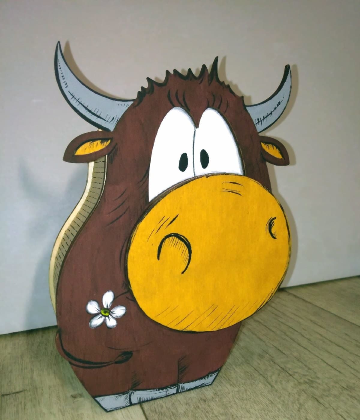 Cute Cartoon Bull 3D Wooden Figurine Laser Cut Vector File