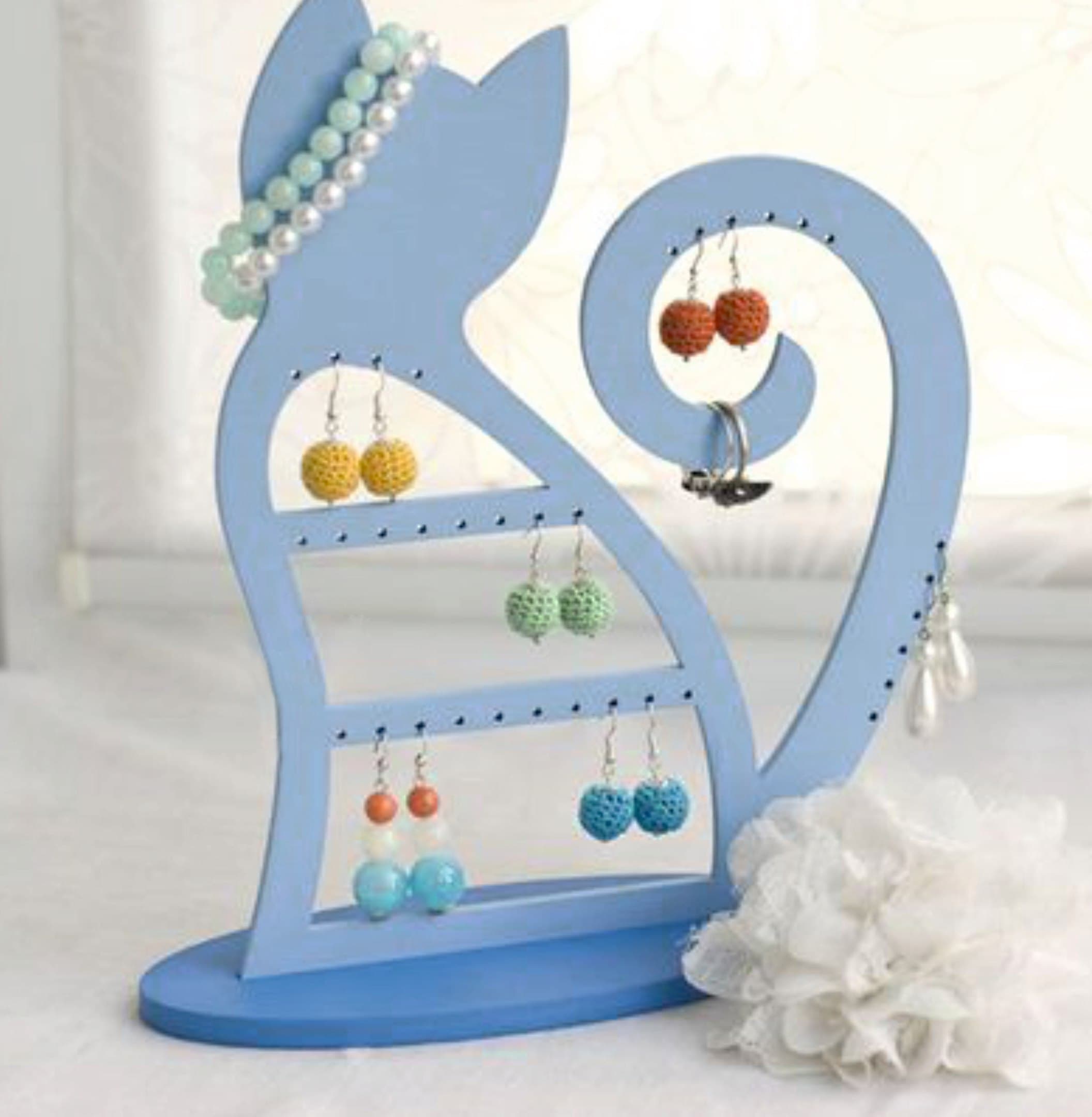 Cute Cat Jewelry Stand Vector for Laser Cutting
