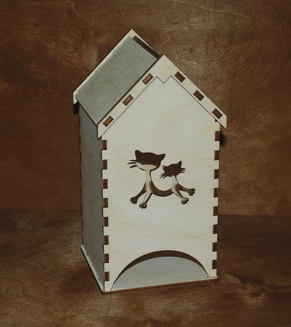 Cute Cat Tea Bag House Laser Cut Vector File