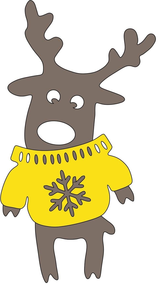 Cute Christmas Reindeer in Sweater Laser Cut Vector Design (CDR)