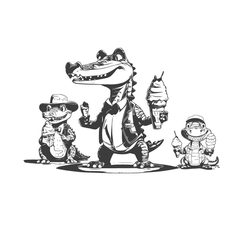 Cute Crocodile Family Eating Ice Cream Vector SVG File