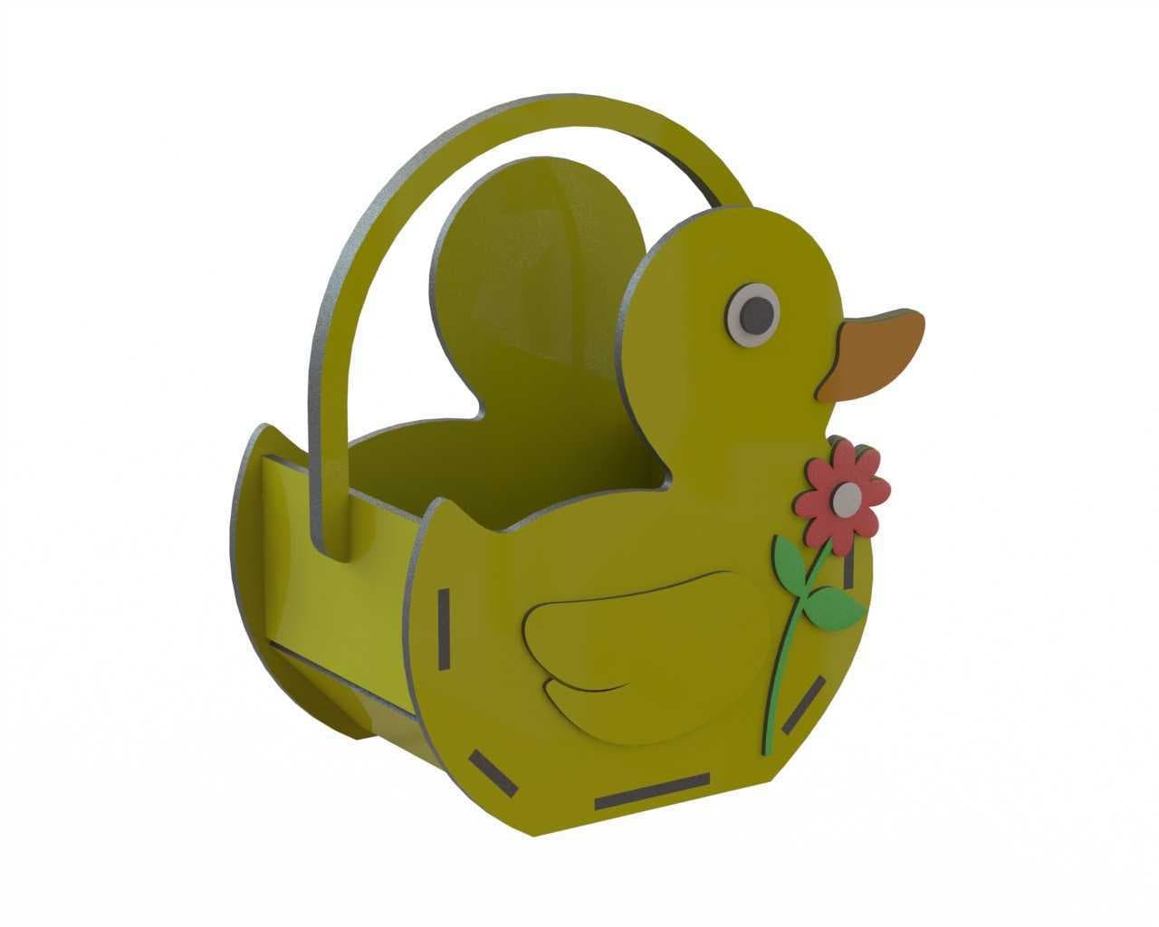 Cute Duck Basket Laser Cutting Template Free Vector File