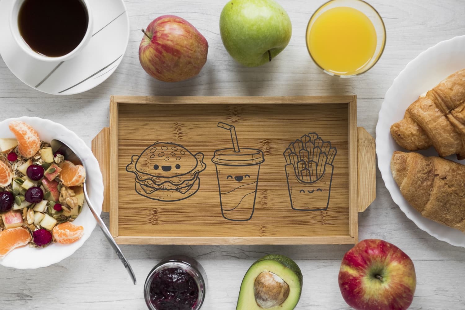 Cute Fast Food Kawaii Style Laser Engraving Vector File