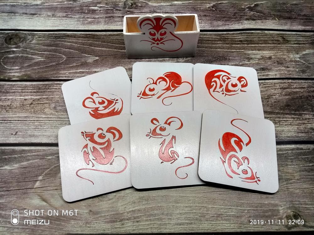 Cute Mouse Coasters with Holder Vector Design for Laser Cutting