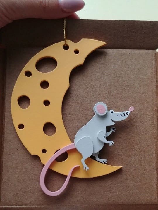 Cute Mouse on Cheese Moon Ornament Vector File DXF