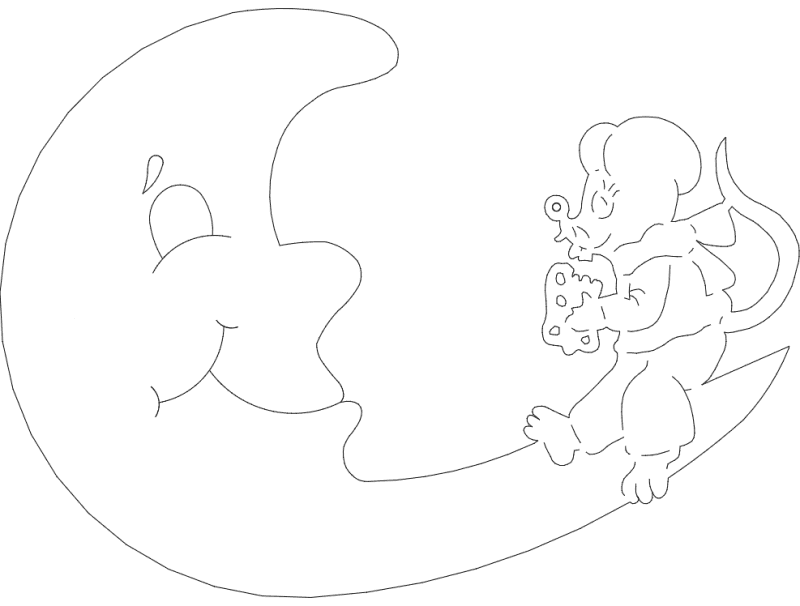 Cute Mouse on Moon Cartoon Vector Design DXF File