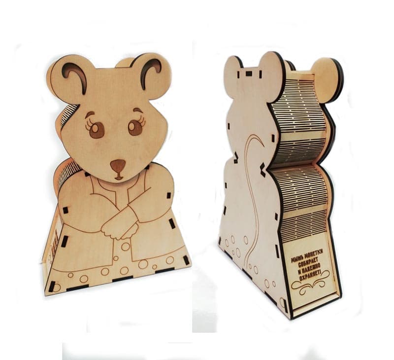 Cute Mouse Piggy Bank 3D Puzzle Laser Cut Vector File