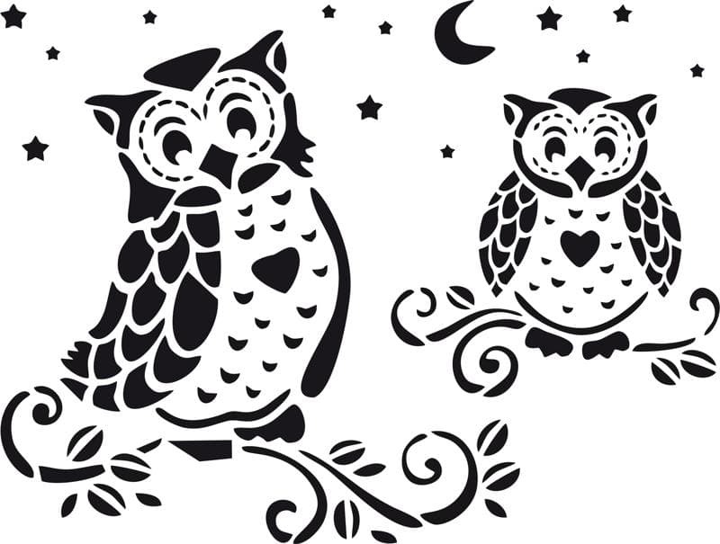 Cute Owls on Branches Stencil Vector Design for Laser Cutting