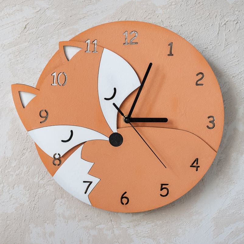 Cute Sleeping Fox Wall Clock Laser Cut File Vector