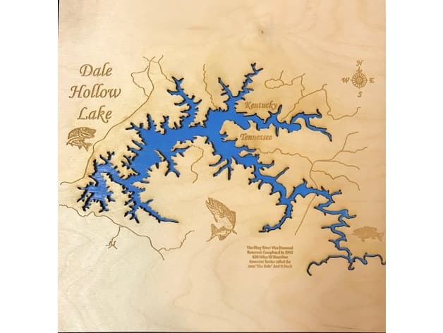 Dale Hollow Lake Bathymetric Map Vector for Laser Cutting