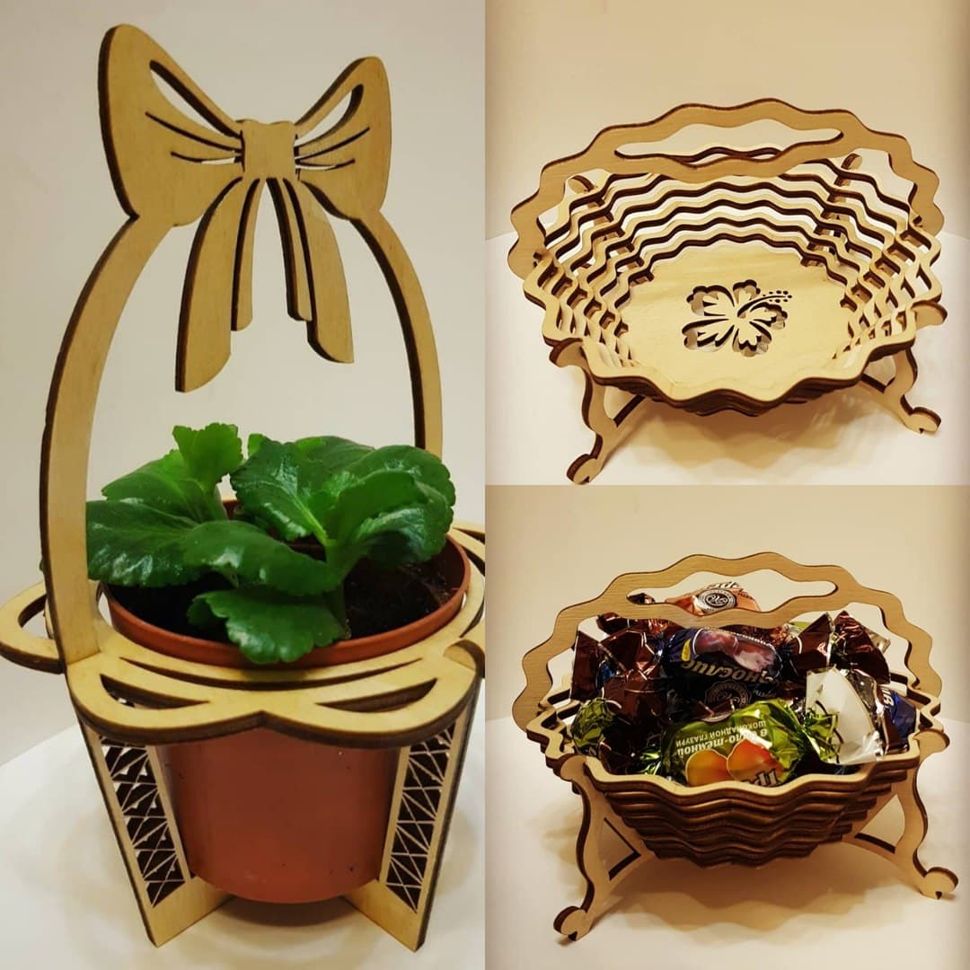 Decorative Bow Handle Basket Laser Cut Vector File
