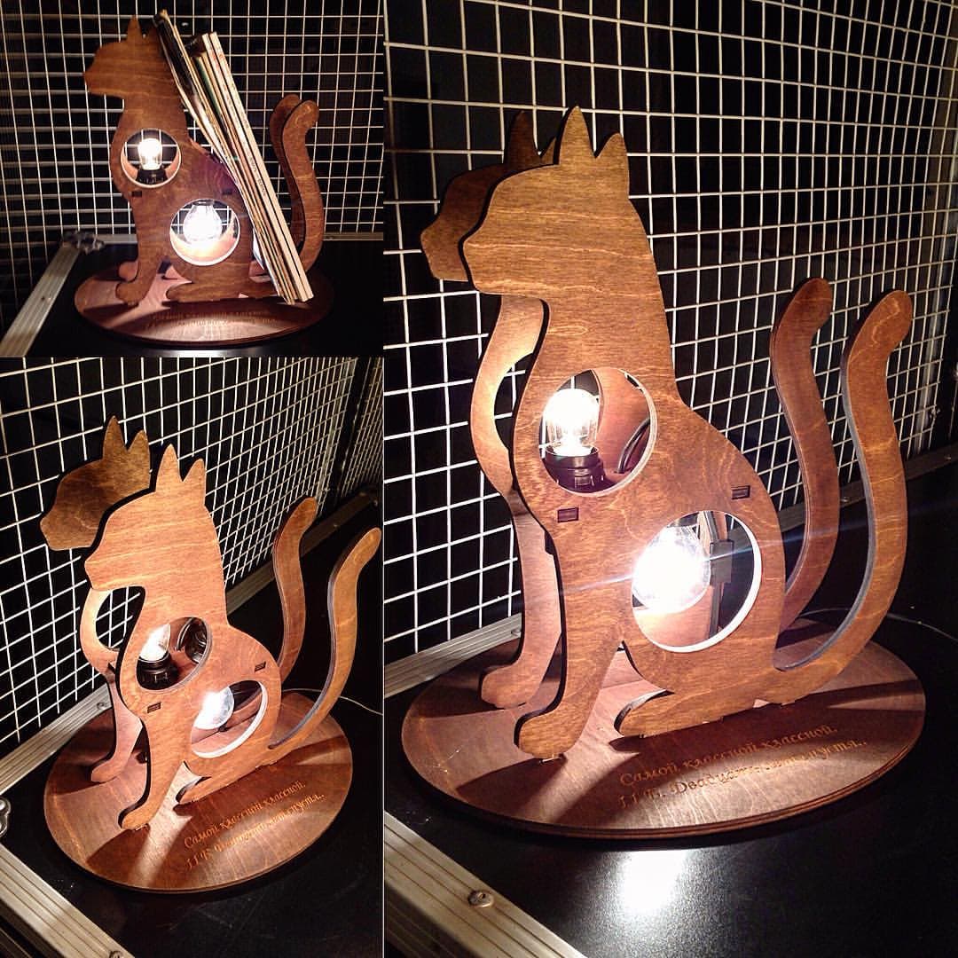 Decorative Cat Table Lamp 3D Wood Project Vector File