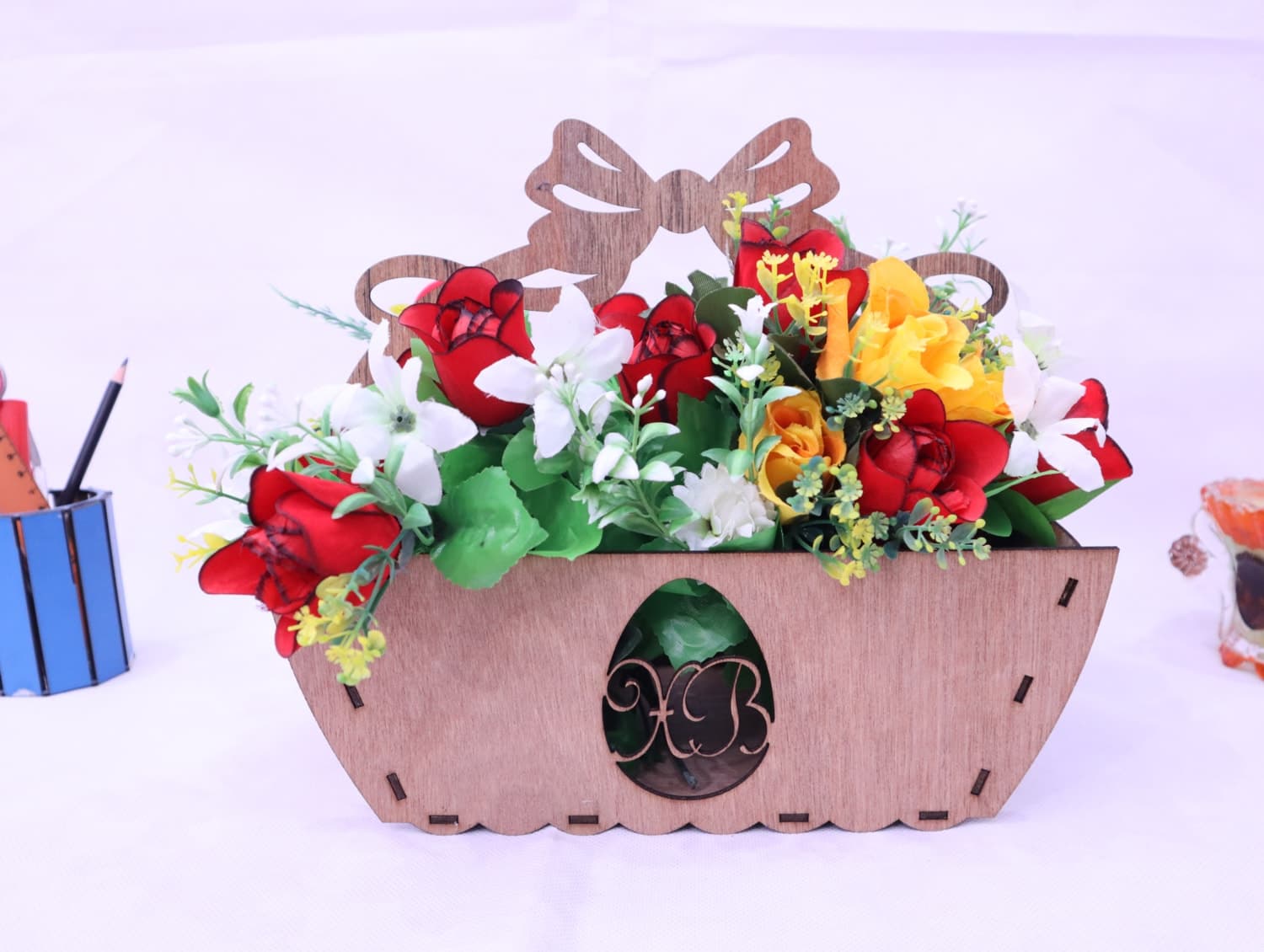 Decorative Floral Basket Laser Cut Vector File