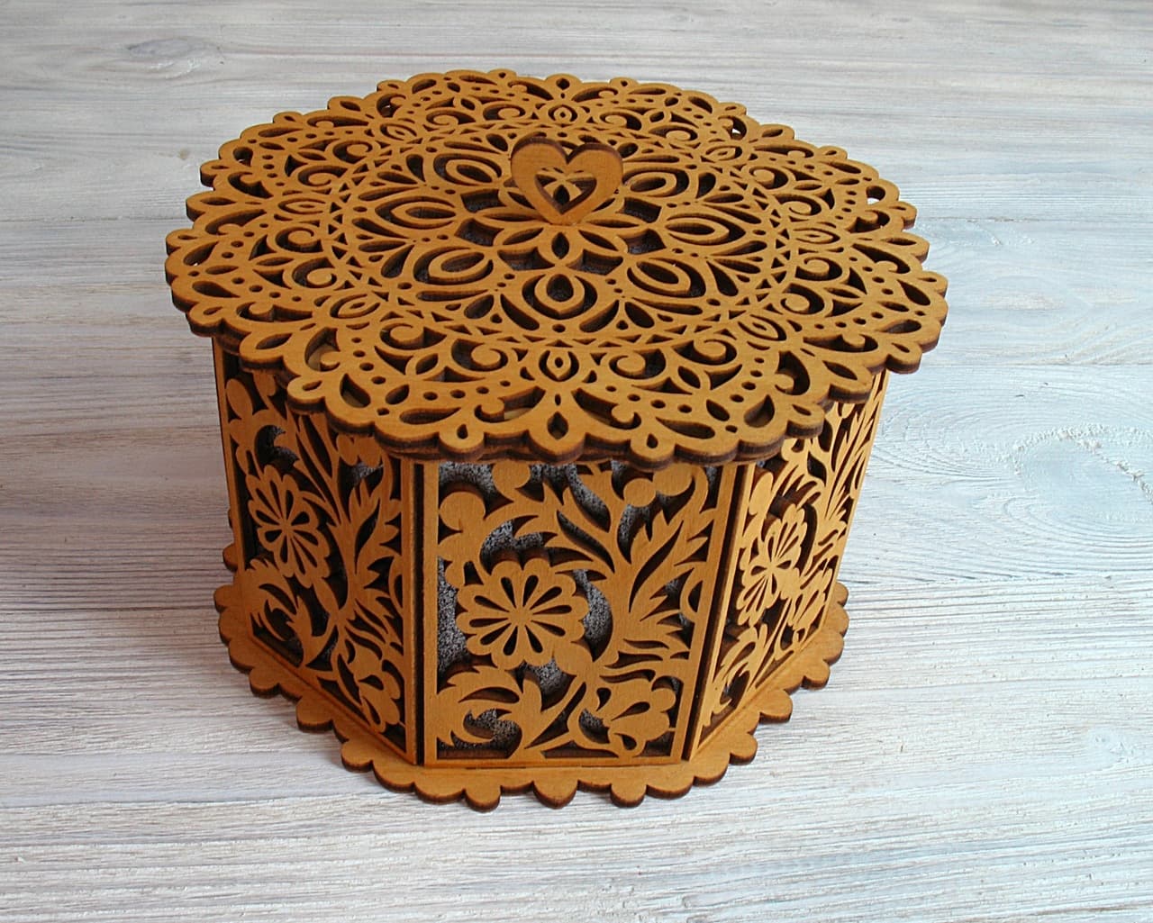 Decorative Octagonal Gift Box with Floral Lid Laser Cut Vector